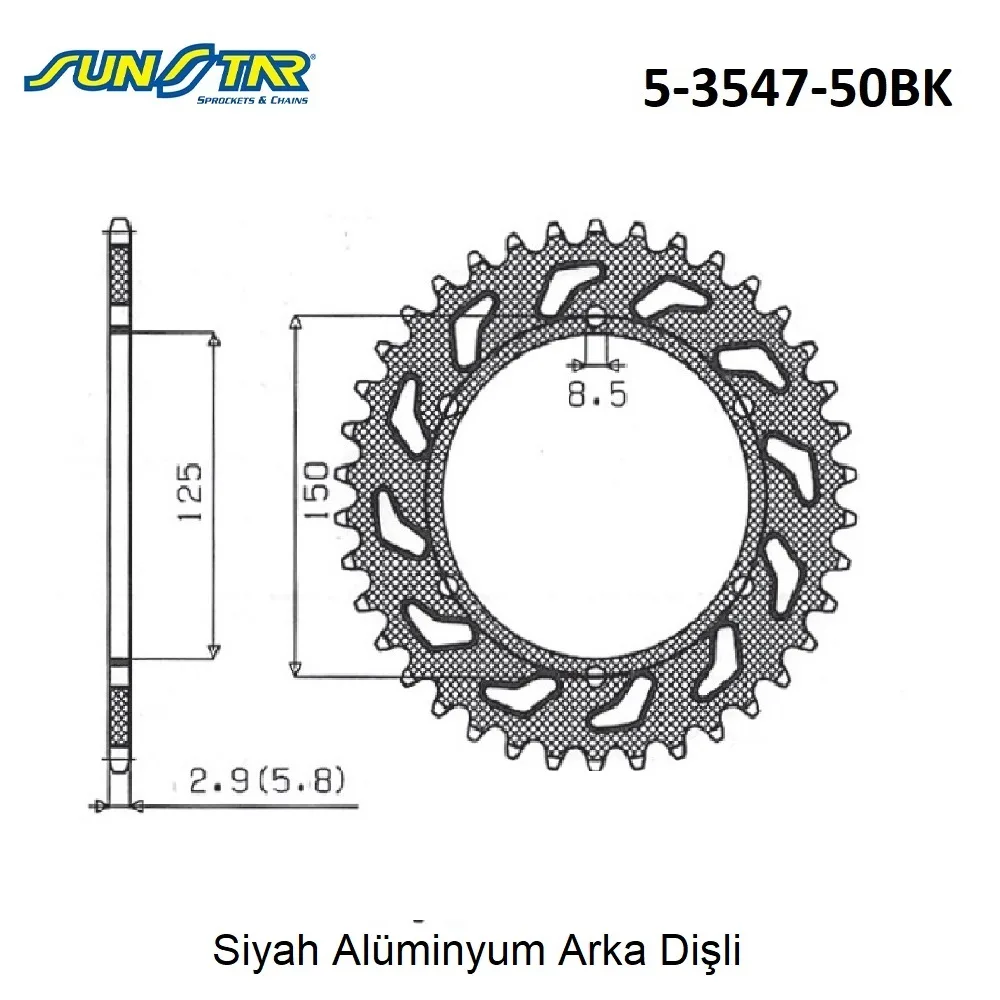 Arka Dişli Siyah Alüminyum