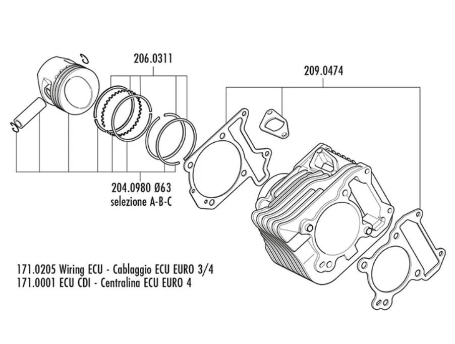 Polini Silindir Seti 63MM 182CC Hava Soğutmalı Piaggio 125/150 4T 3V 140.0235