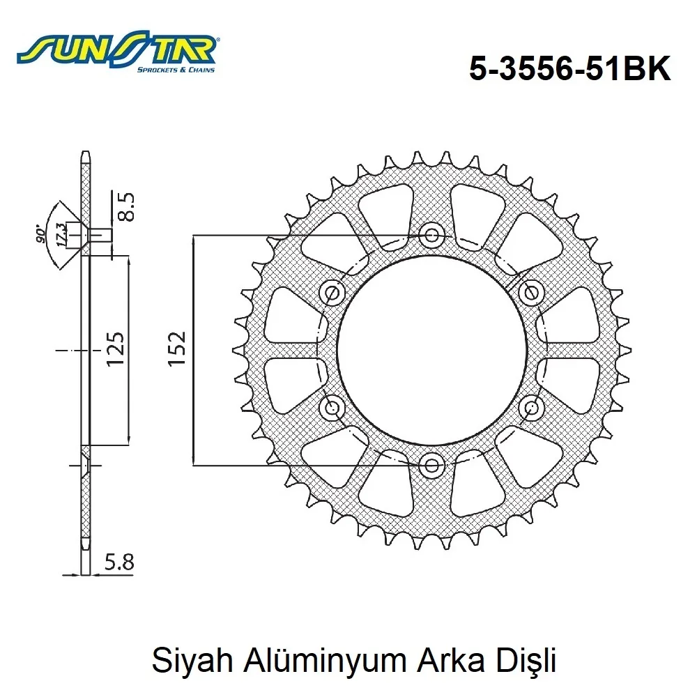 Arka Dişli Siyah Alüminyum