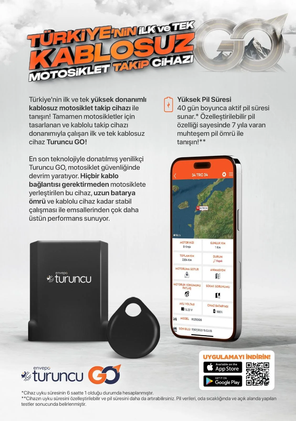 Turuncu Go Kablosuz Motosiklet Takip Cihazı (12 Aylık)