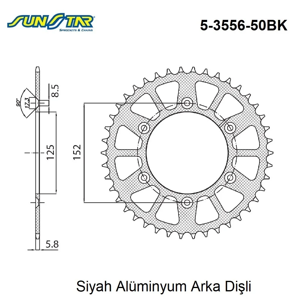 Arka Dişli Siyah Alüminyum