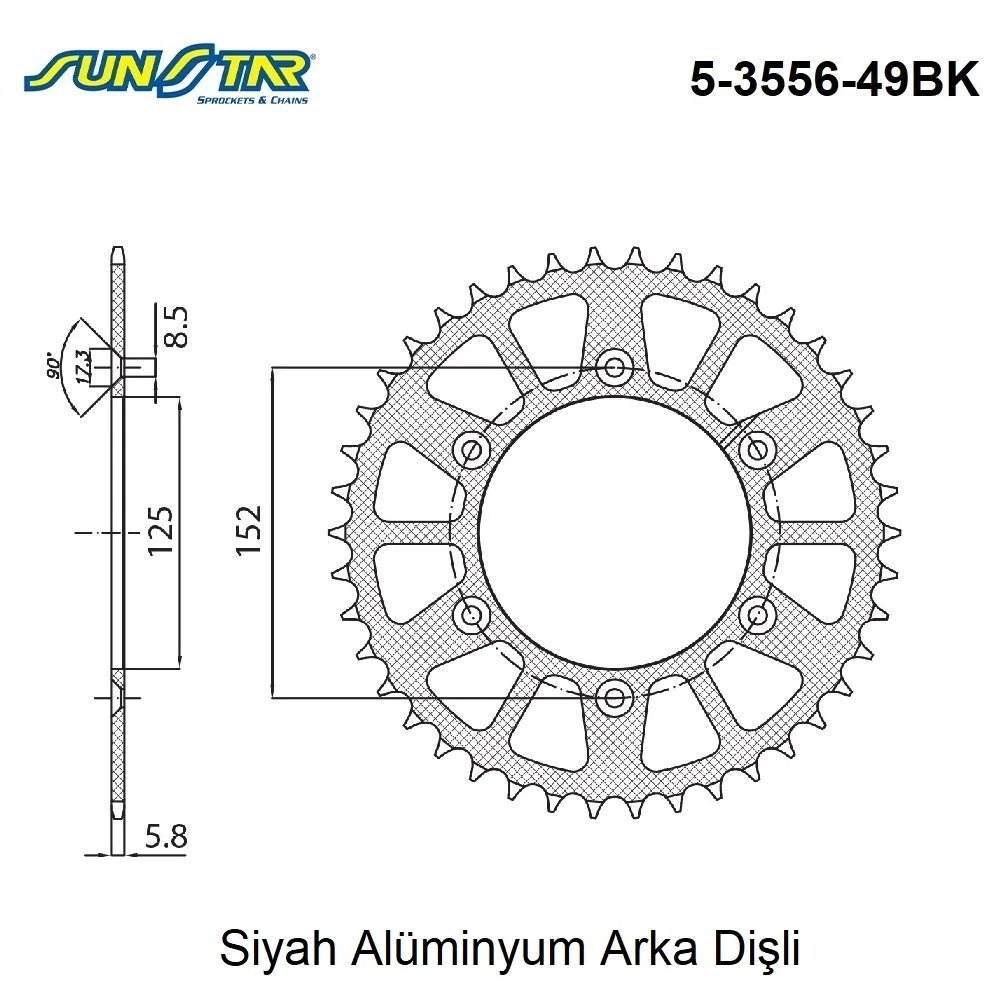 Arka Dişli Siyah Alüminyum